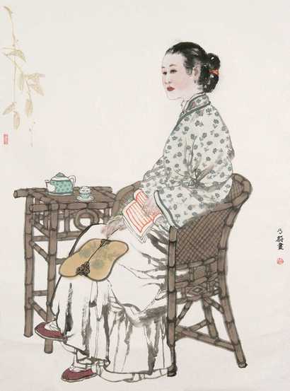 李乃蔚 少妇 立轴